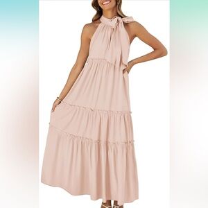 Tiered ruffle pink maxi dress